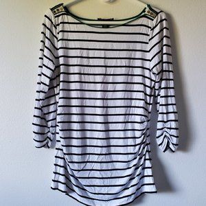White House Black Market (Medium White and black strips half sleeve top)